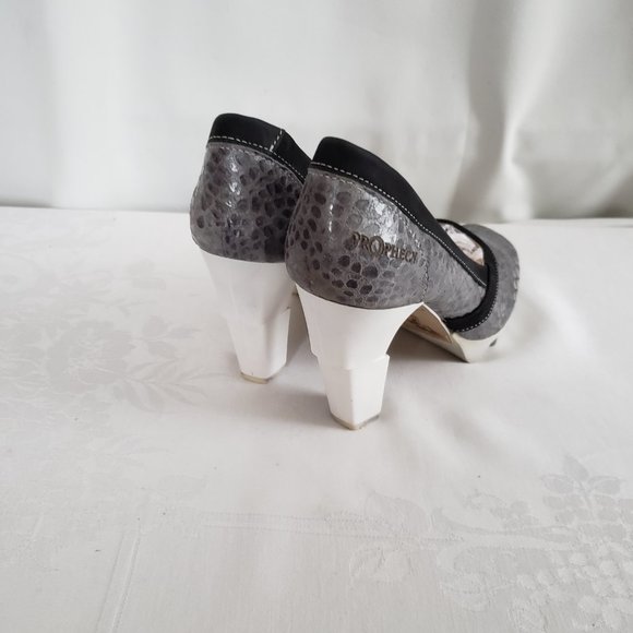 PROPHECY Designer modern geometrical heel. Snakeskin pattern leather. Platform. - Picture 5 of 15